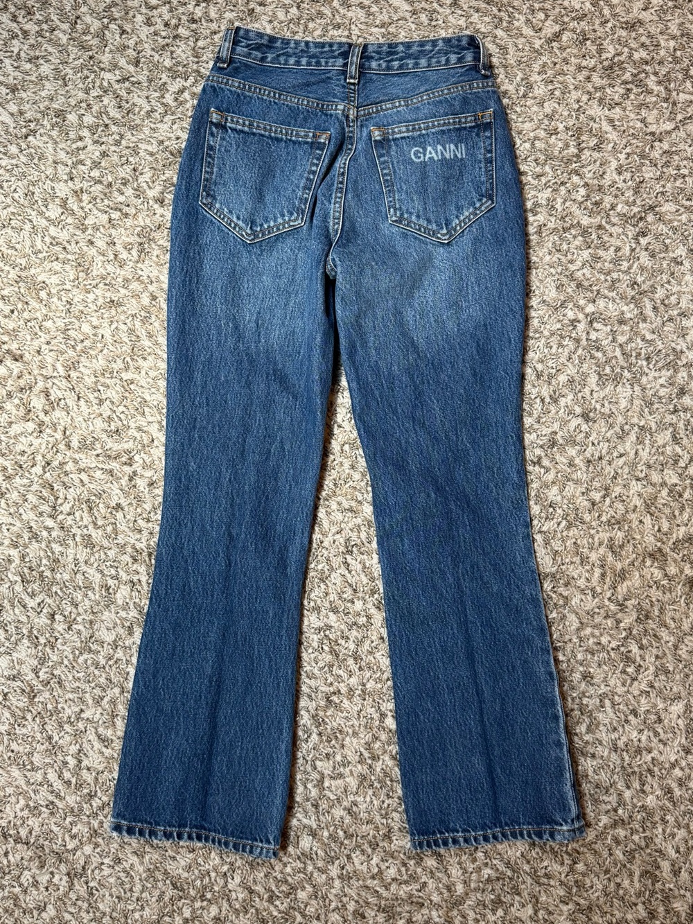GANNI High Rise Cropped Wide Leg Jeans in Dark Indigo Blue F6016 - Picture 5 of 16